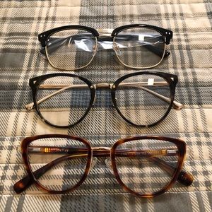 3 pair glasses. No prescription just clear lens cute accessories